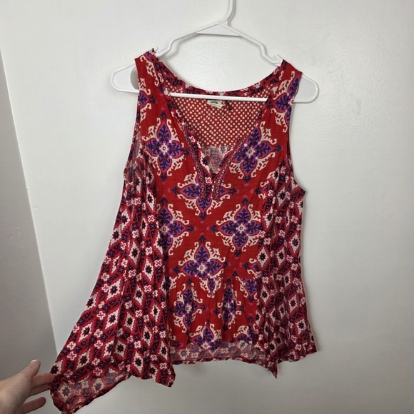 Akemi + Kin Anthropologie Red Geometric Boho Summer Cute Tank Top Size Medium - Picture 3 of 8